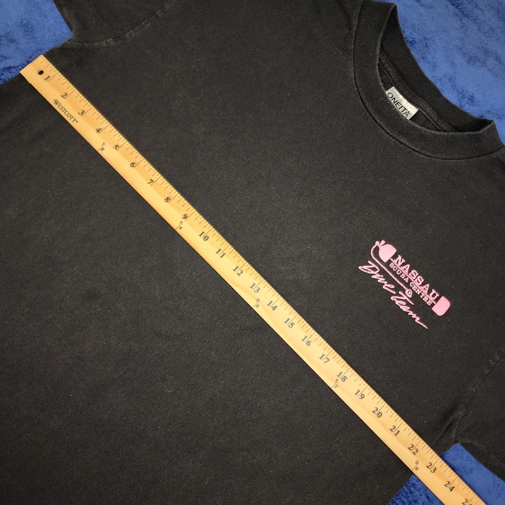 Vintage '92 Black Graphic Tee XL with Pink Diver & Mermaid Single Stitch - Picture 5 of 14